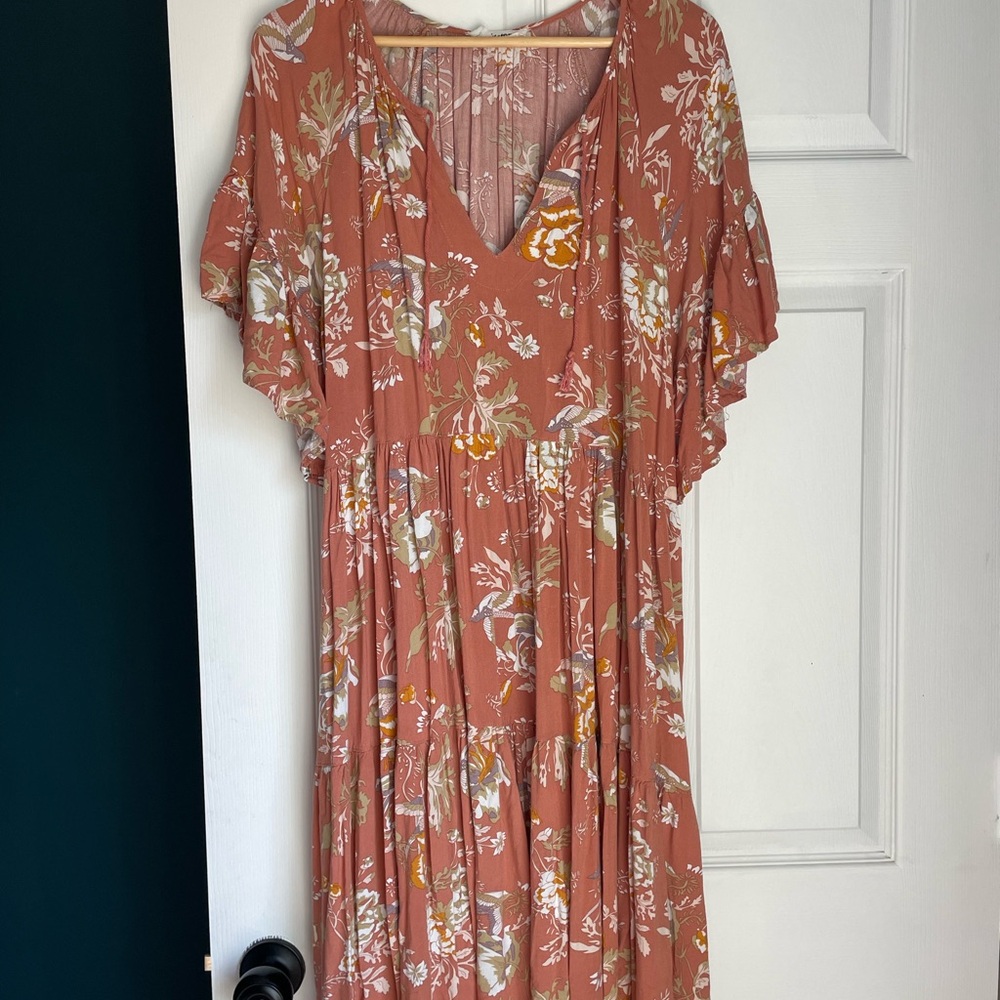 Carly Jean Los Angeles Orange Maxi Sundress with Flutter Sleeves